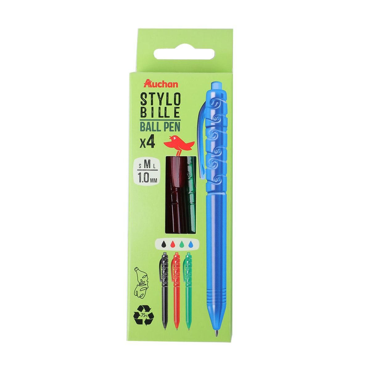 AUCHAN Stylos à billes rétractables x4