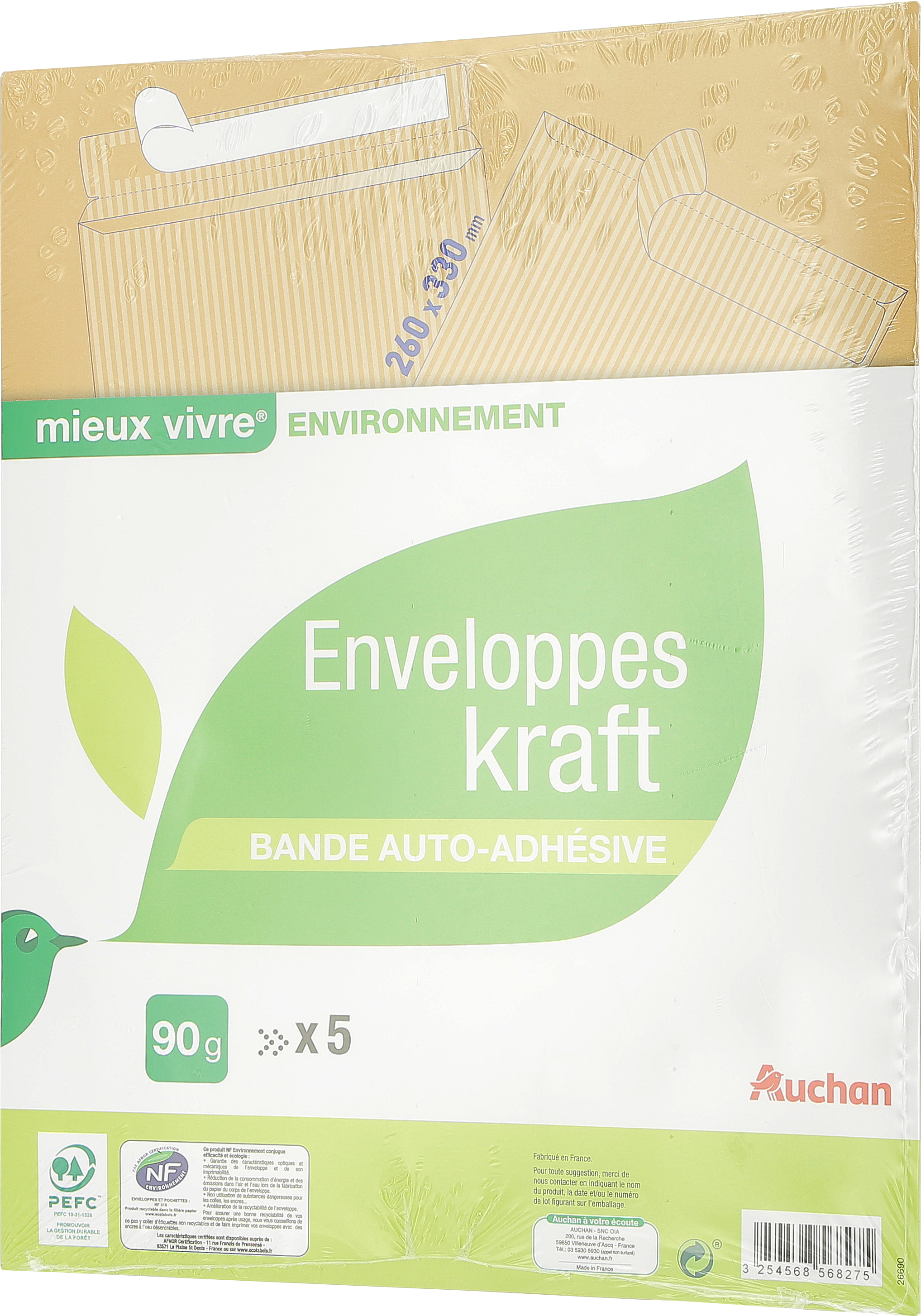 AUCHAN 5 Pochettes 260x330 AA Mirales PE90G NFE