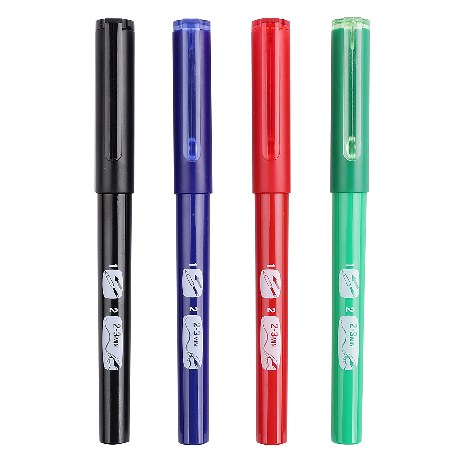 Voir la diapositive 2 : AUCHAN Lot de 4 stylos roller pointe moyenne 0.7mm coloris assortis