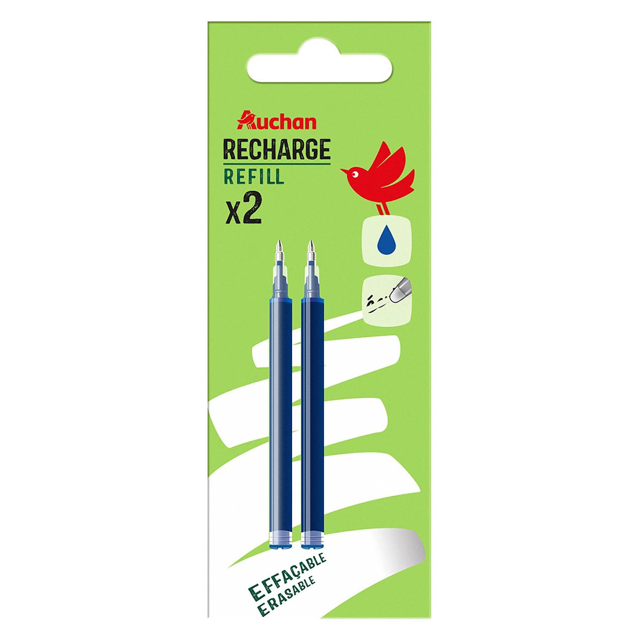 AUCHAN Lot de 2 recharges roller gel effaçables