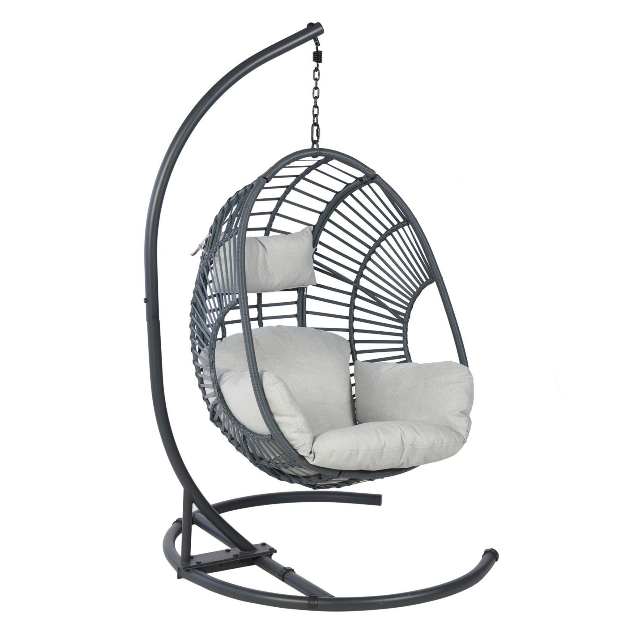 Voir la diapositive 1 : GARDENSTAR Fauteuil oeuf suspendu de jardin - Acier - Gris - 122x120x188cm