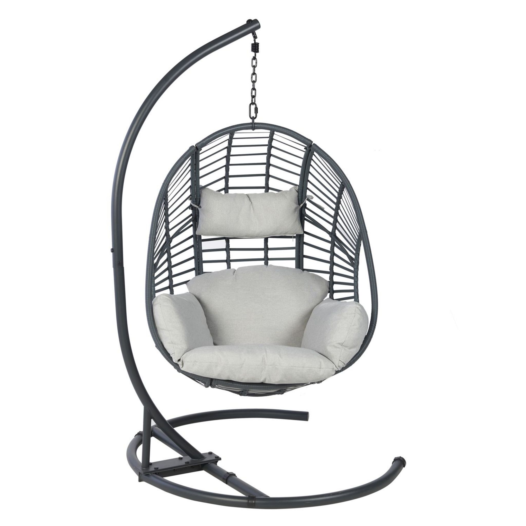 Voir la diapositive 3 : GARDENSTAR Fauteuil oeuf suspendu de jardin - Acier - Gris - 122x120x188cm