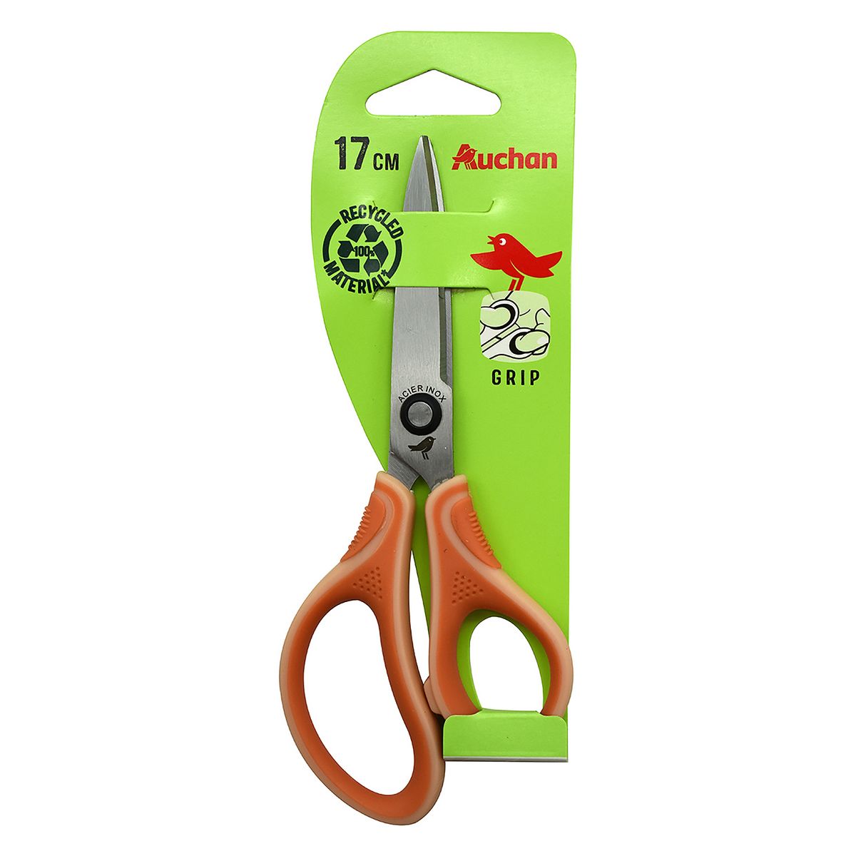 AUCHAN Paire de ciseaux bouts pointus 17cm droitier bi matière