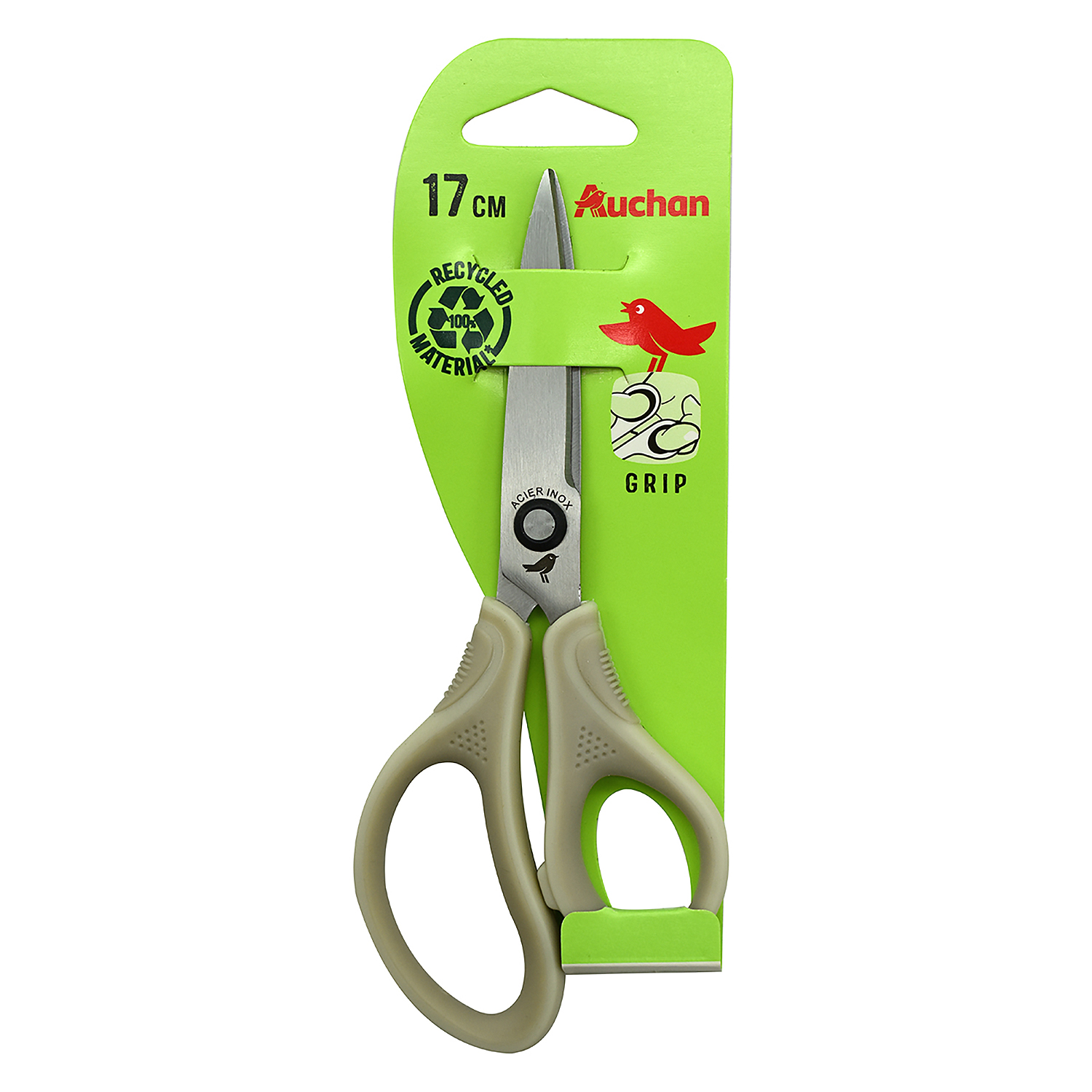 Voir la diapositive 3 : AUCHAN Paire de ciseaux bouts pointus 17cm droitier bi matière