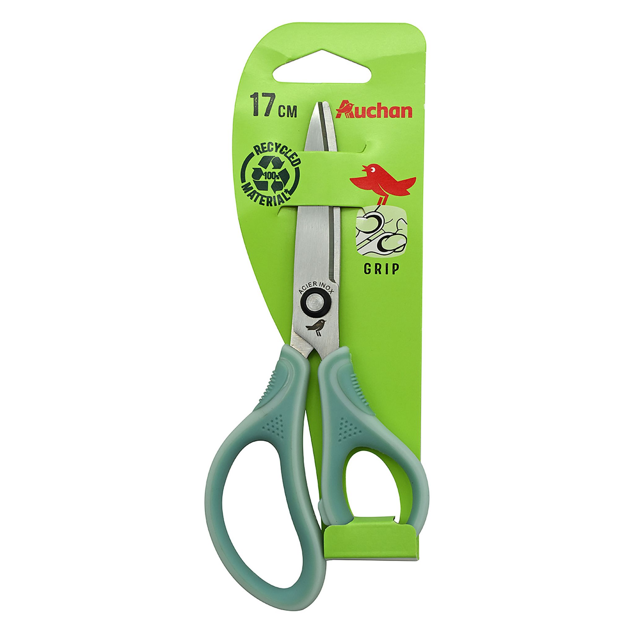 Voir la diapositive 4 : AUCHAN Paire de ciseaux bouts pointus 17cm droitier bi matière