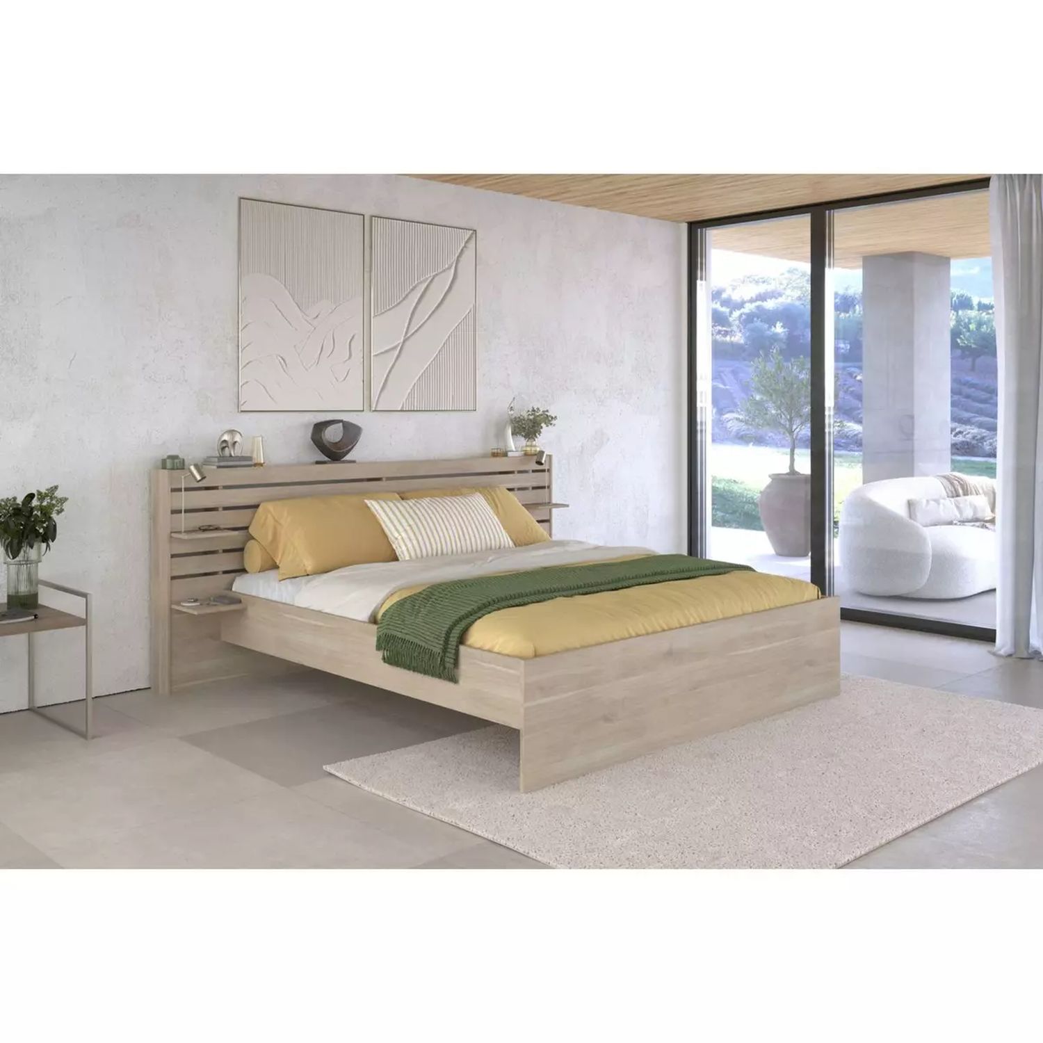 Voir la diapositive 4 : Lit double adulte avec tête de lit 180x200cm PIA