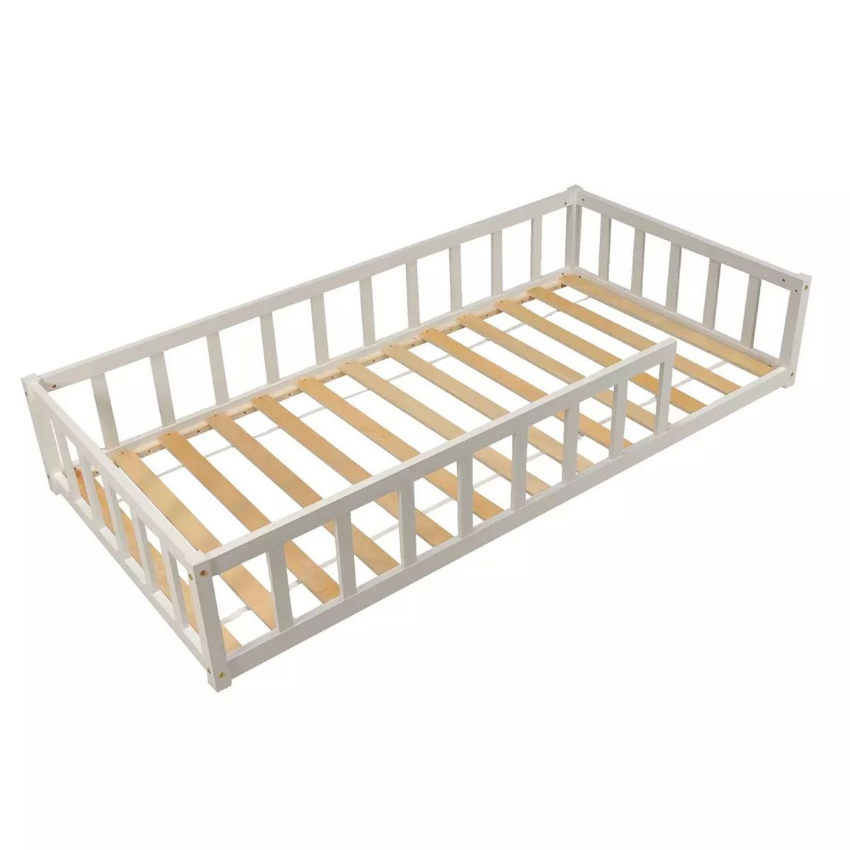 Lit 90 x 190 cm avec barrière + sommier / Blanc MARIO