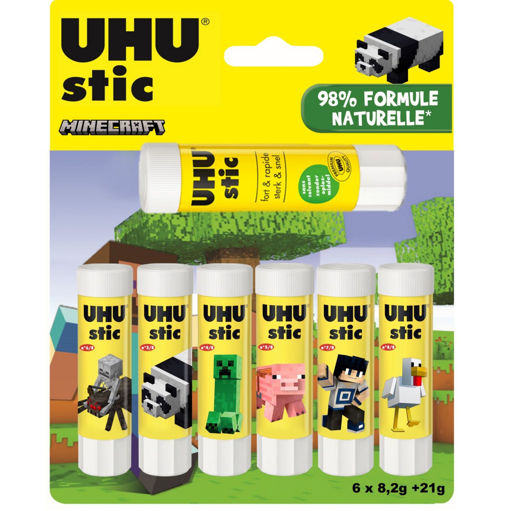 UHU Lot de 6 Bâtons de colle 8,2g+21g Minecraft