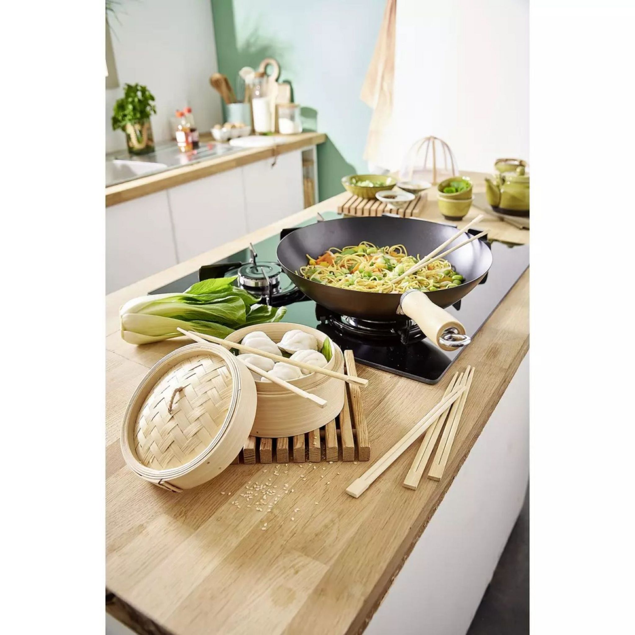 Voir la diapositive 2 : ACTUEL Wok 30cm en acier de carbone Tous feux sauf induction - Noir