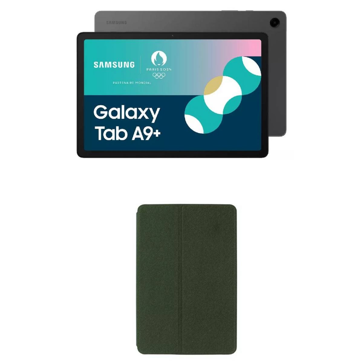 SAMSUNG Tablette tactile Galaxy Tab A9+ 11" Wifi 64 Go - Gris Anthracite + QILIVE Coque de protection pour tablette Galaxy Tab A9+ 11" - Kaki