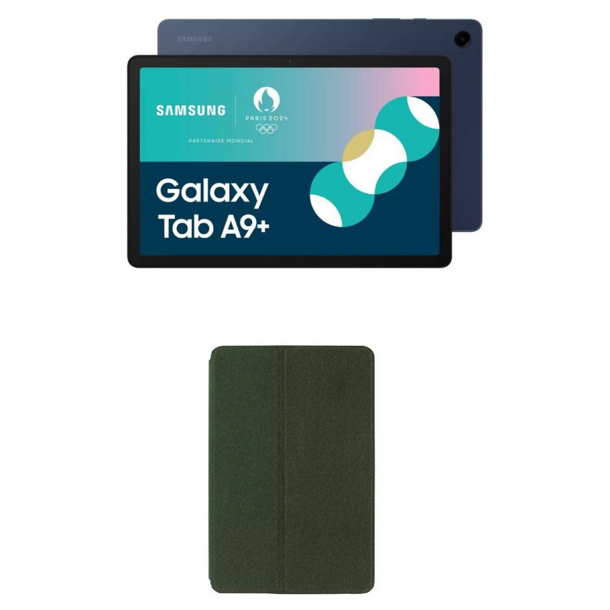 SAMSUNG Tablette tactile Galaxy Tab A9+ 11" Wifi 64 Go - Bleu Marine + QILIVE Coque de protection pour tablette Galaxy Tab A9+ 11" - Kaki