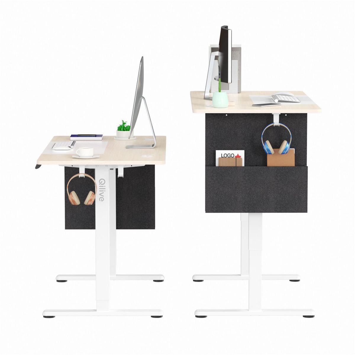 QILIVE Bureau assis-debout motorisé réglable en hauteur - Blanc