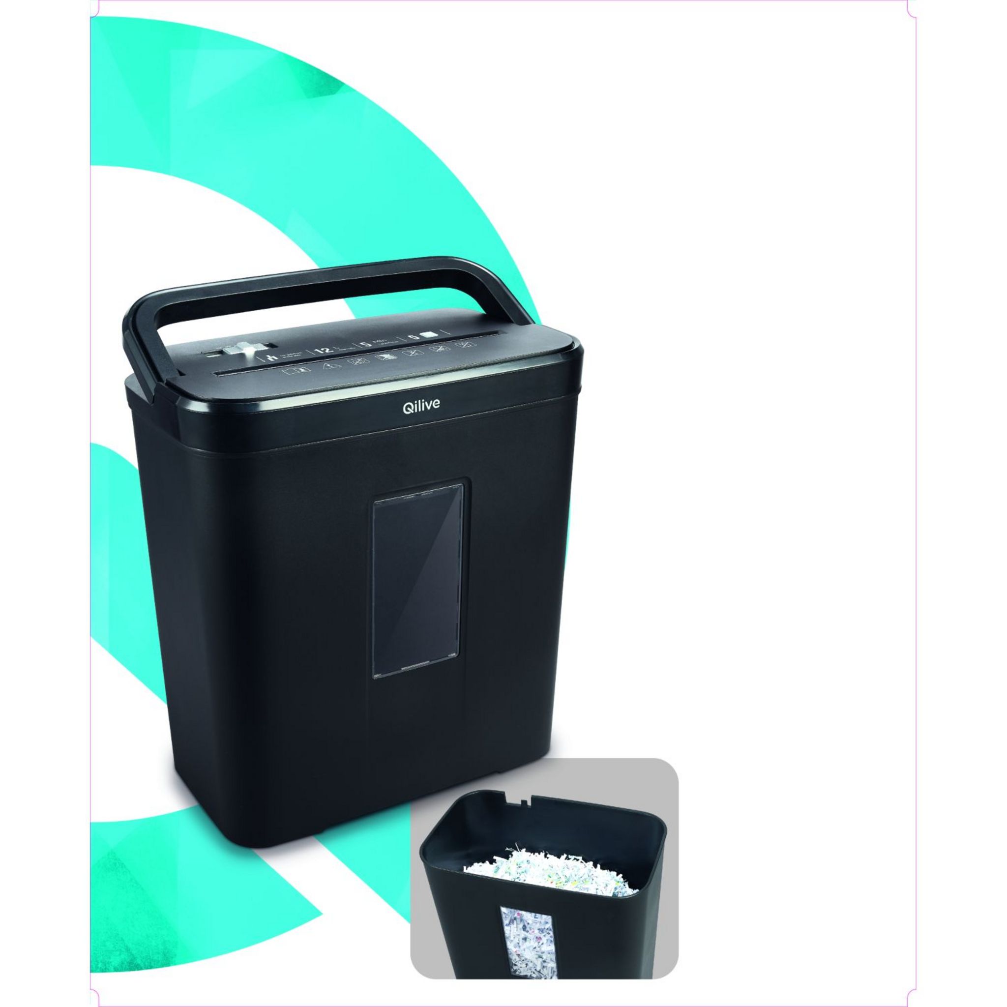Voir la diapositive 5 : QILIVE Déchiqueteuse à papier 12L - Noir