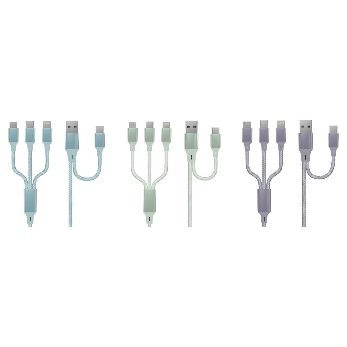 QILIVE Câble de charge Lightning/MUSB/USB C - Bleu