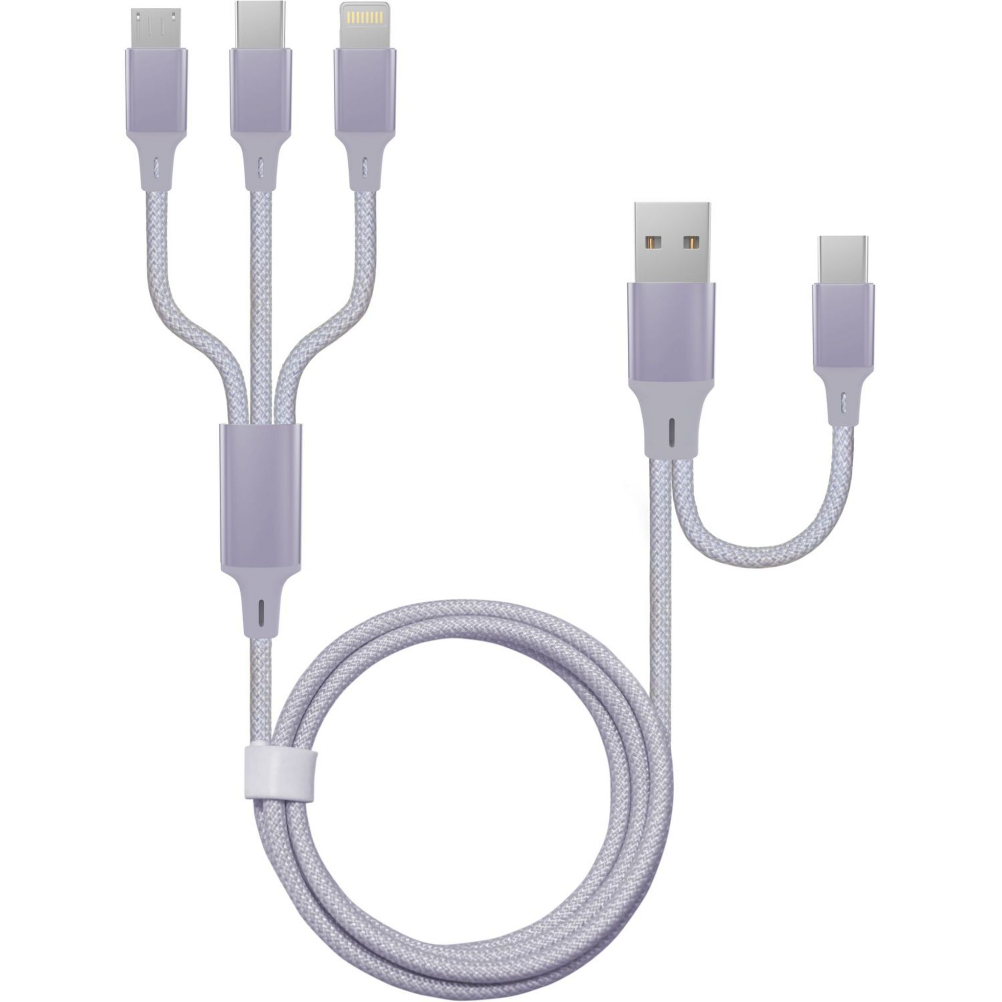 Voir la diapositive 2 : QILIVE Câble de charge Lightning/MUSB/USB C - Violet