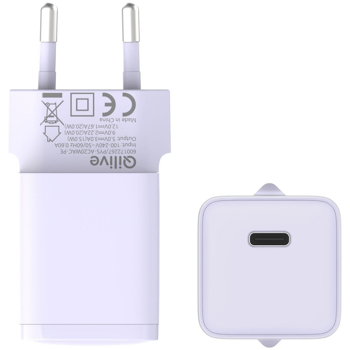 QILIVE Chargeur secteur USB C 20W - Violet