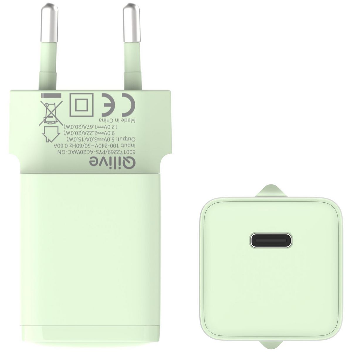 QILIVE Chargeur secteur USB C 20W - Vert