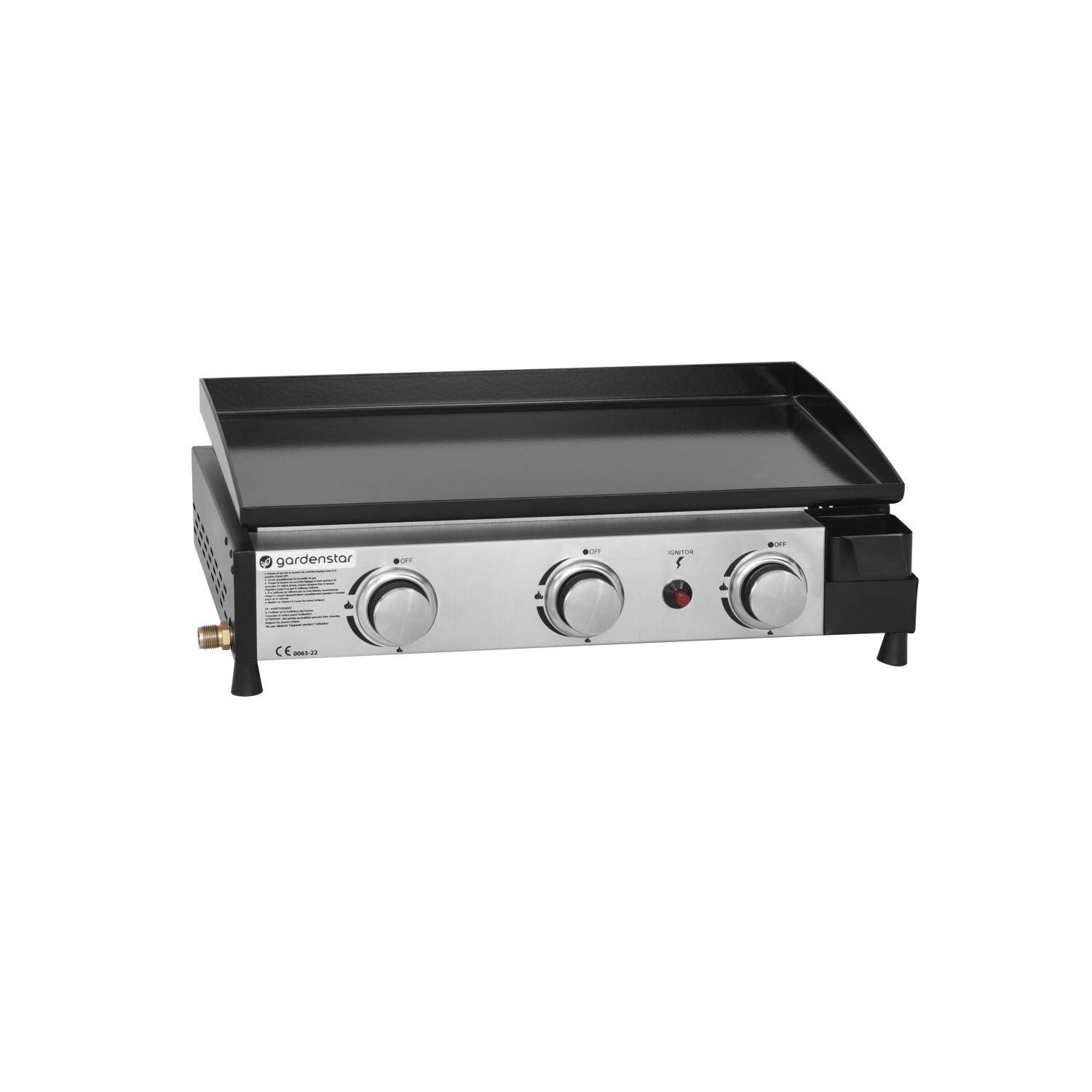 Voir la diapositive 2 : GARDENSTAR Plancha gaz en acier - 3 brûleurs