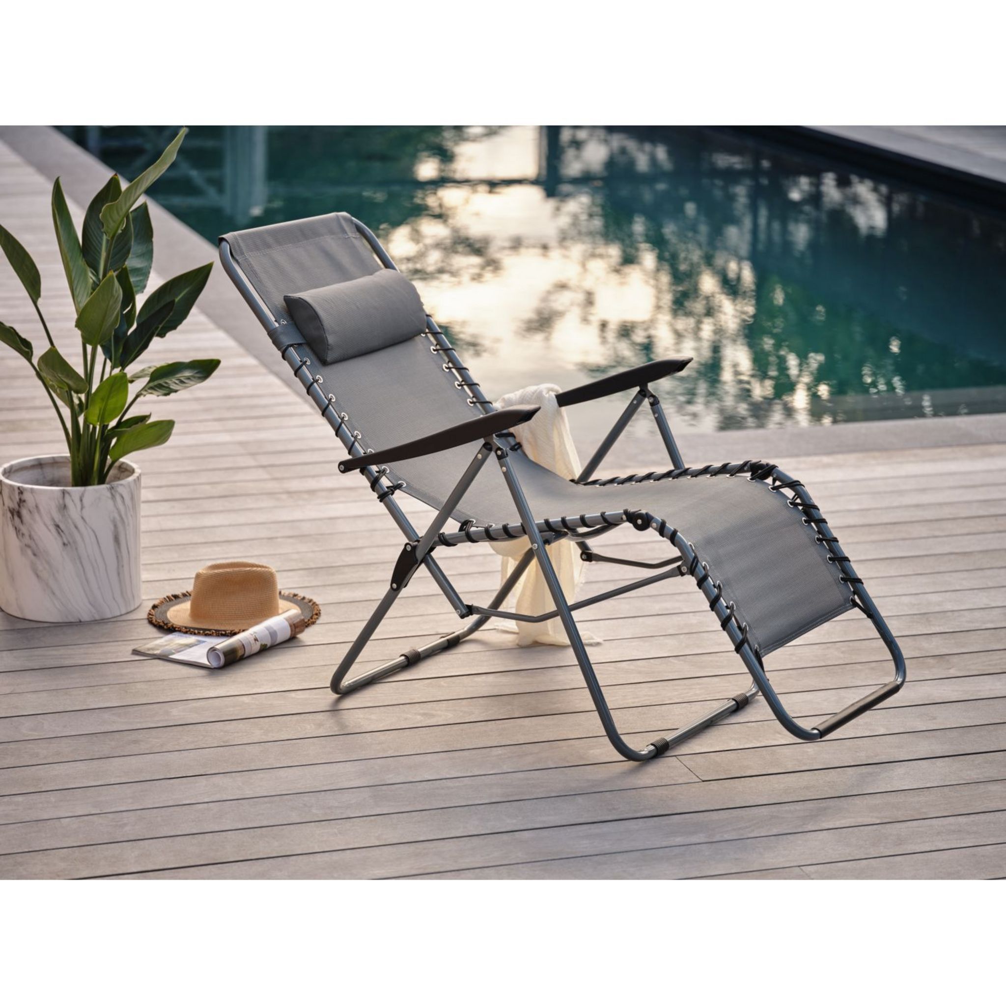 Voir la diapositive 1 : GARDENSTAR Chaise de jardin relax 5 positions - Acier - Gris