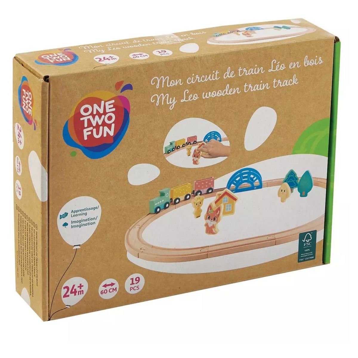 ONE TWO FUN Mon train Leo en bois 60cm
