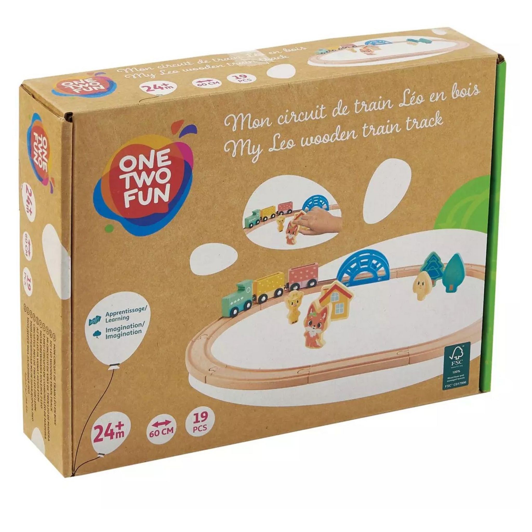 Voir la diapositive 2 : ONE TWO FUN Mon train Leo en bois 60cm