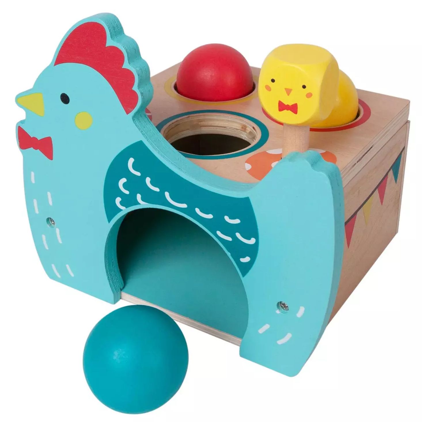 Voir la diapositive 2 : ONE TWO FUN Poule en bois à frapper + marteau