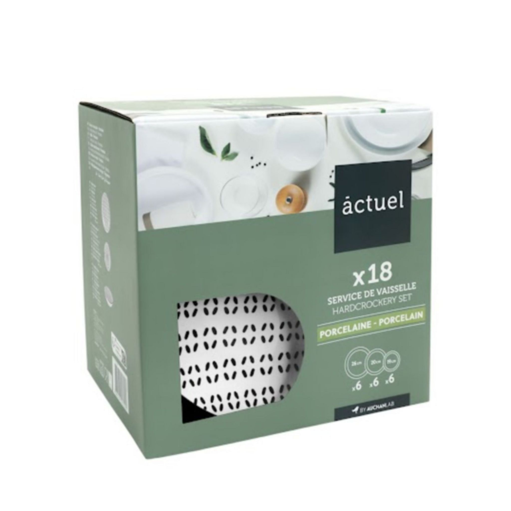 Voir la diapositive 1 : ACTUEL Service d'assiettes 18 pièces en porcelaine PRINT NOIR