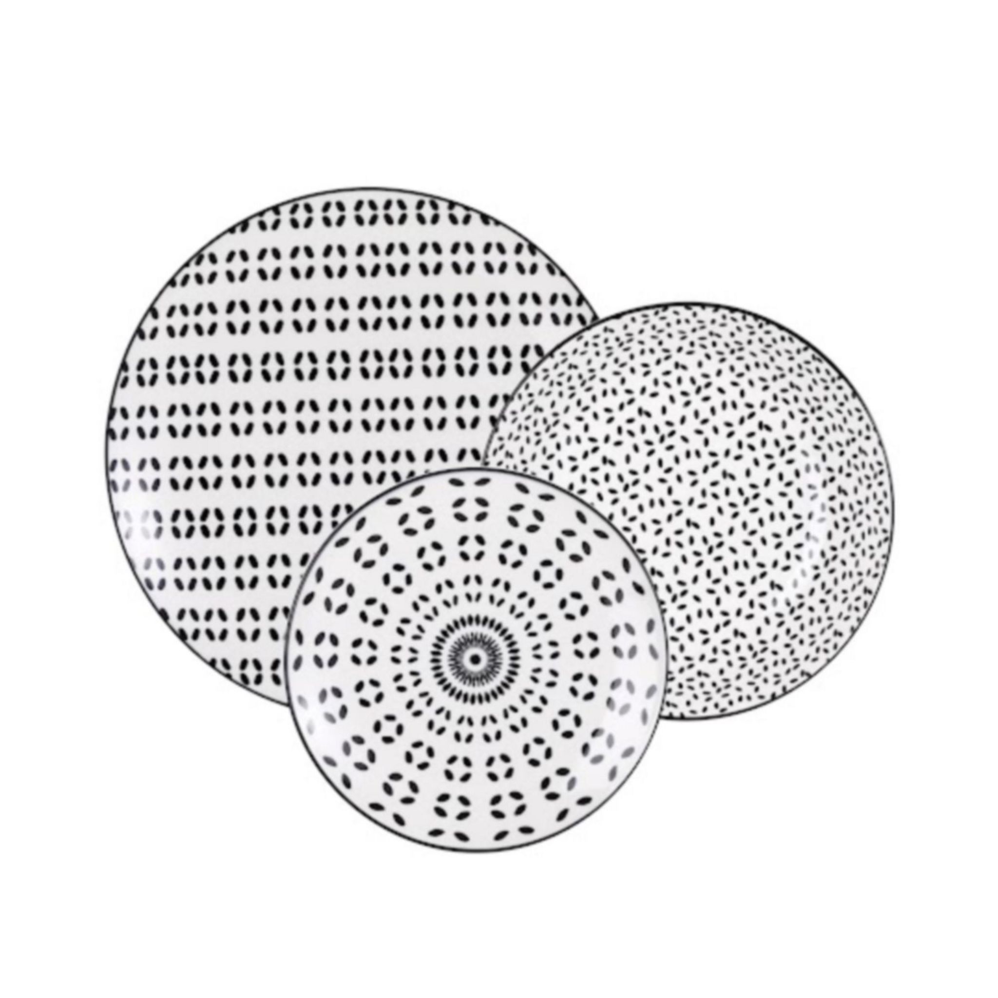 Voir la diapositive 2 : ACTUEL Service d'assiettes 18 pièces en porcelaine PRINT NOIR