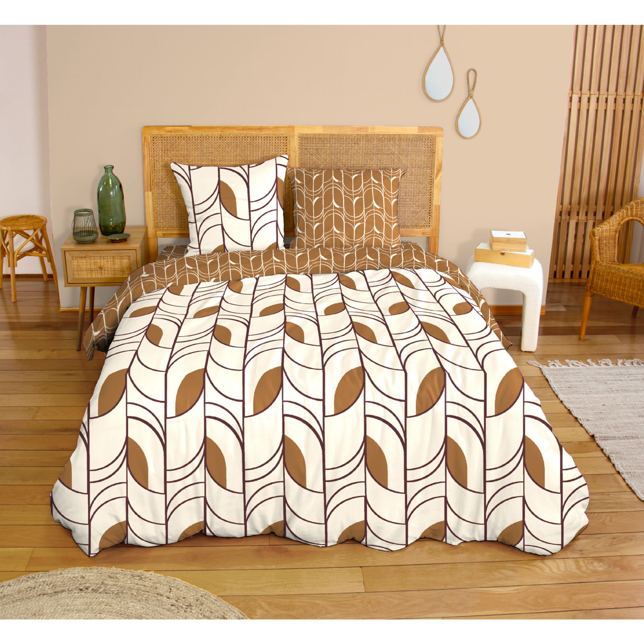 Parure Percale 65 Fils Imprimé. Coloris disponibles : Marron