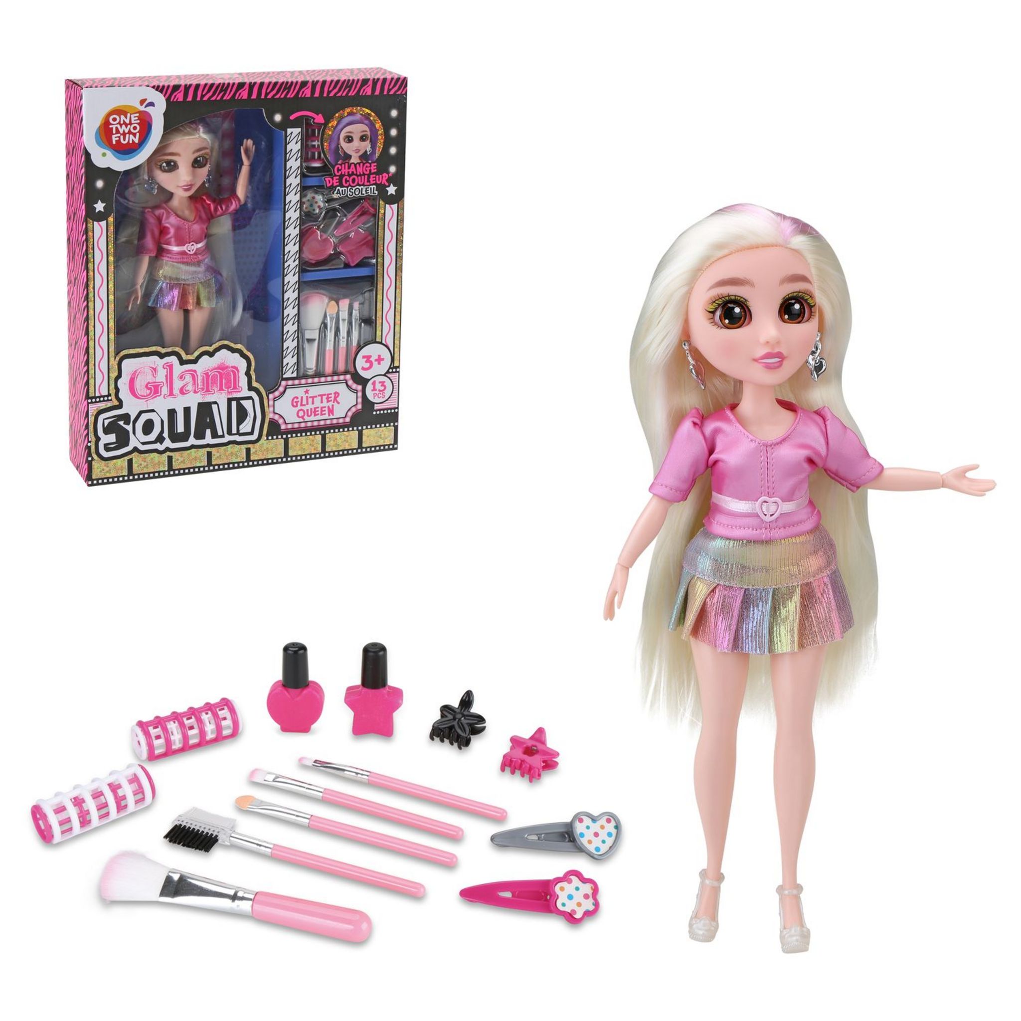 Voir la diapositive 2 : ONE TWO FUN Poupée Glitter Queen Glam Squad et accessoires