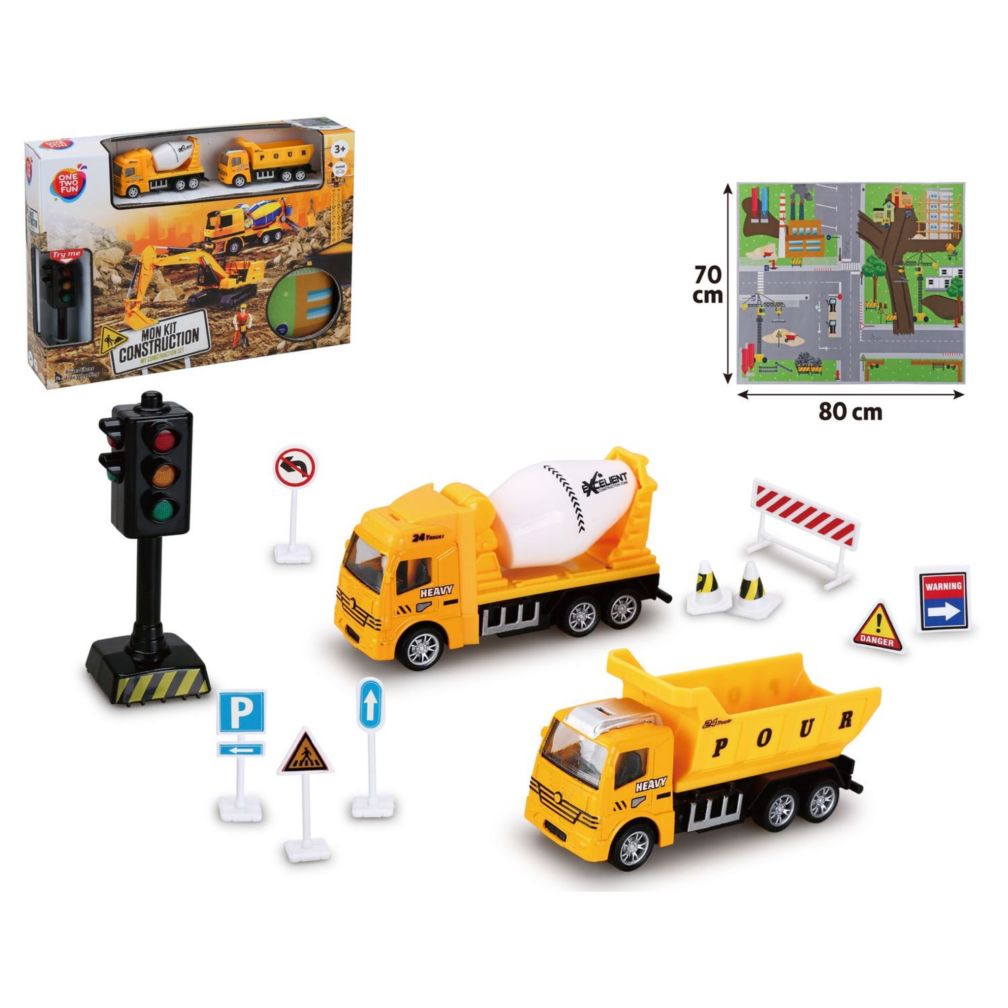 Voir la diapositive 4 : ONE TWO FUN Tapis de jeu+Véhicules de chantier