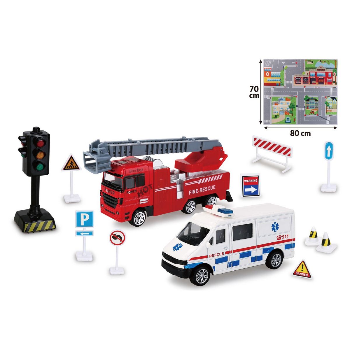 ONE TWO FUN Ensemble Tapis et véhicules de pompier et ambulances