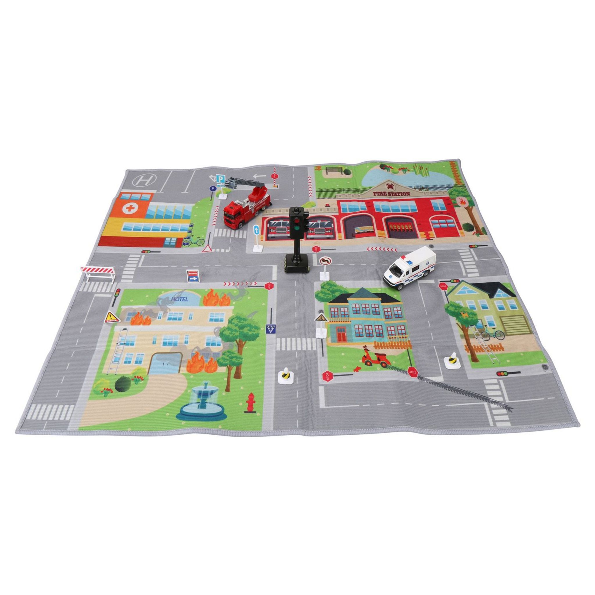 Voir la diapositive 2 : ONE TWO FUN Ensemble Tapis et véhicules de pompier et ambulances