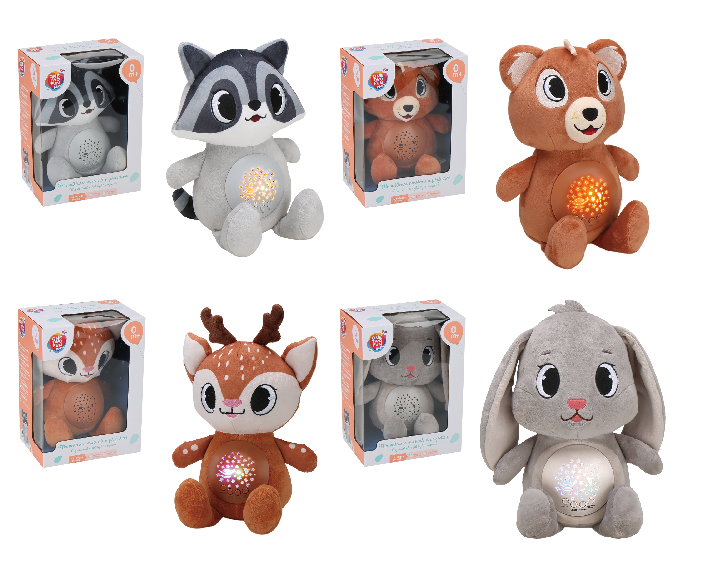 Voir la diapositive 9 : ONE TWO FUN Peluche projecteur Nuit Animaux