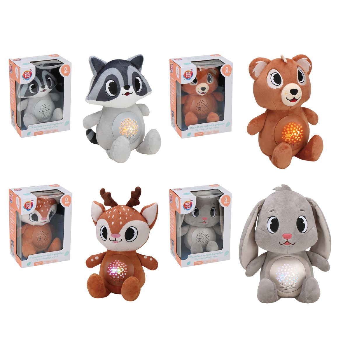 ONE TWO FUN Peluche projecteur Nuit Animaux