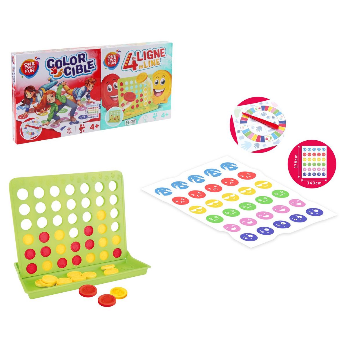 ONE TWO FUN Jeu Cible Couleurs et 4 en Ligne