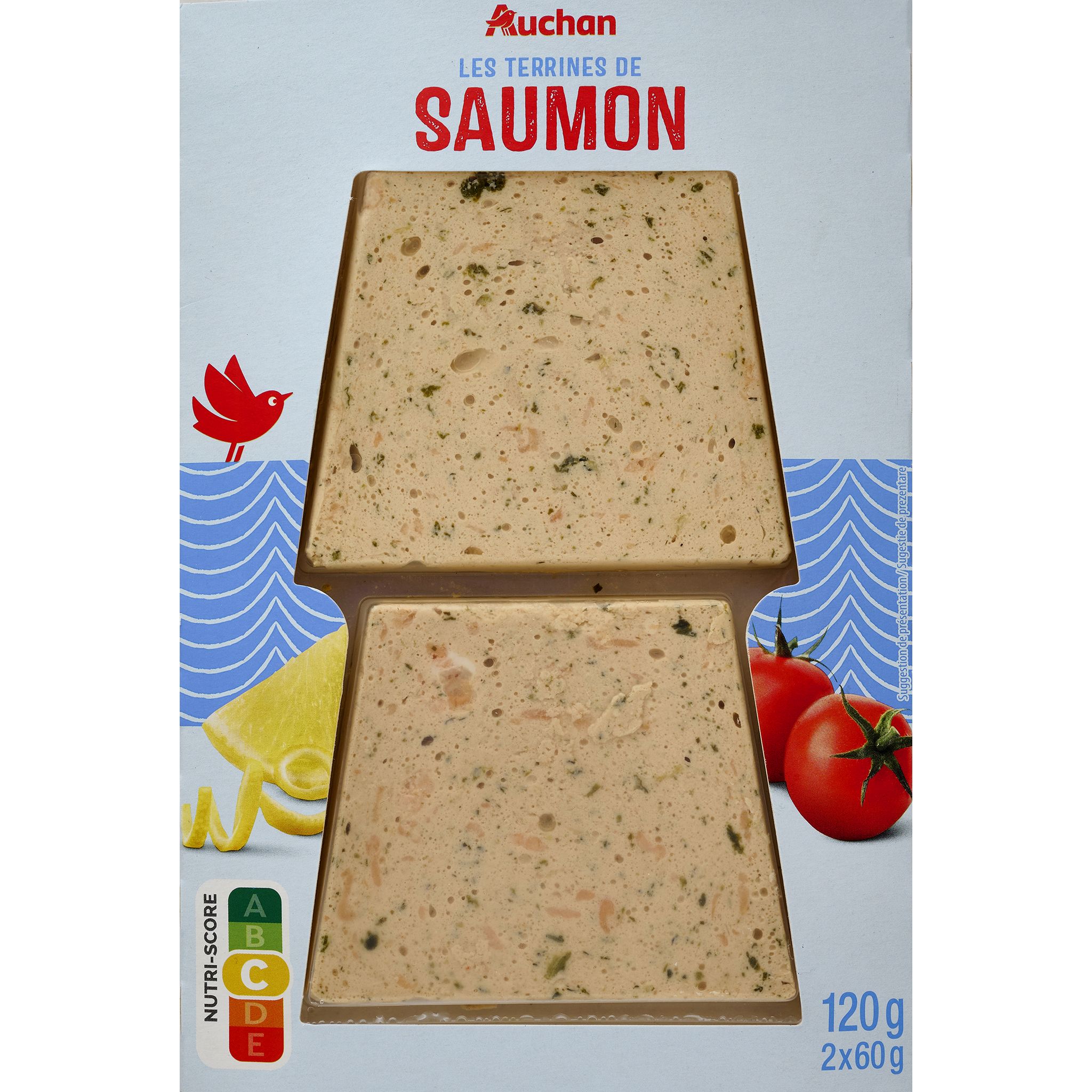 AUCHAN Terrines de saumon 2 pièces 120g