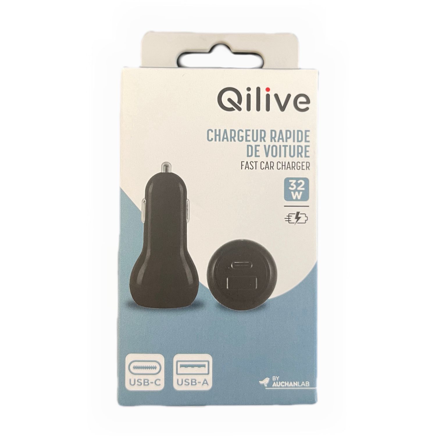 Voir la diapositive 2 : QILIVE Chargeur voiture rapide USB A+USB C 32W - Noir