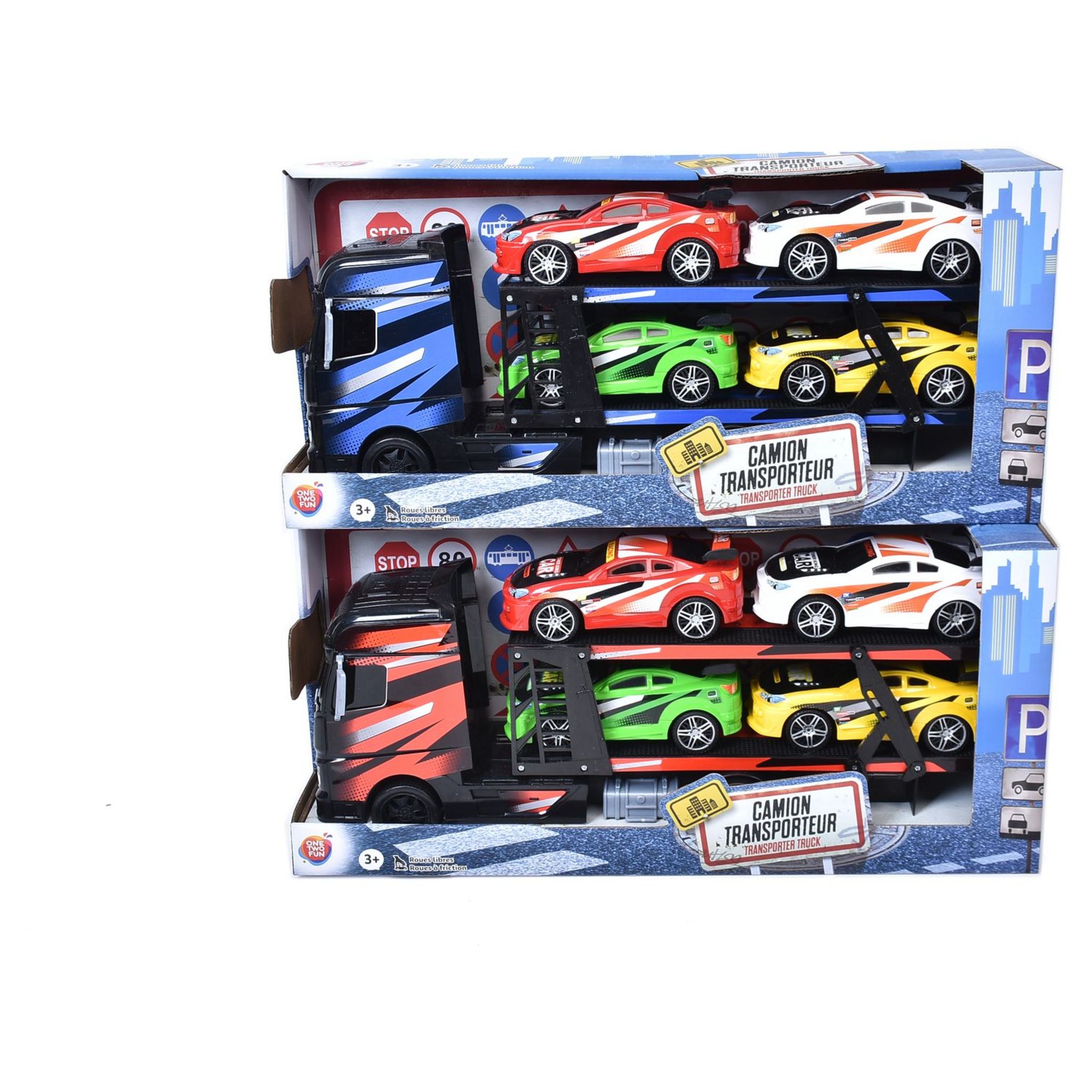 Voir la diapositive 3 : ONE TWO FUN Camion Transporteur 4 voitures