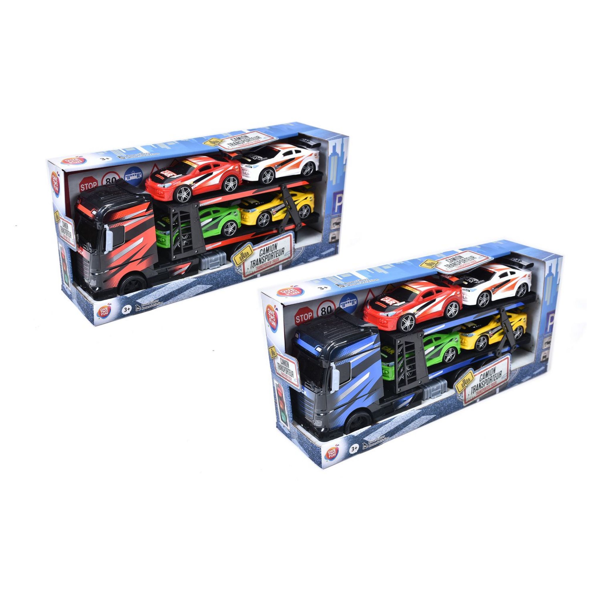 Voir la diapositive 2 : ONE TWO FUN Camion Transporteur 4 voitures