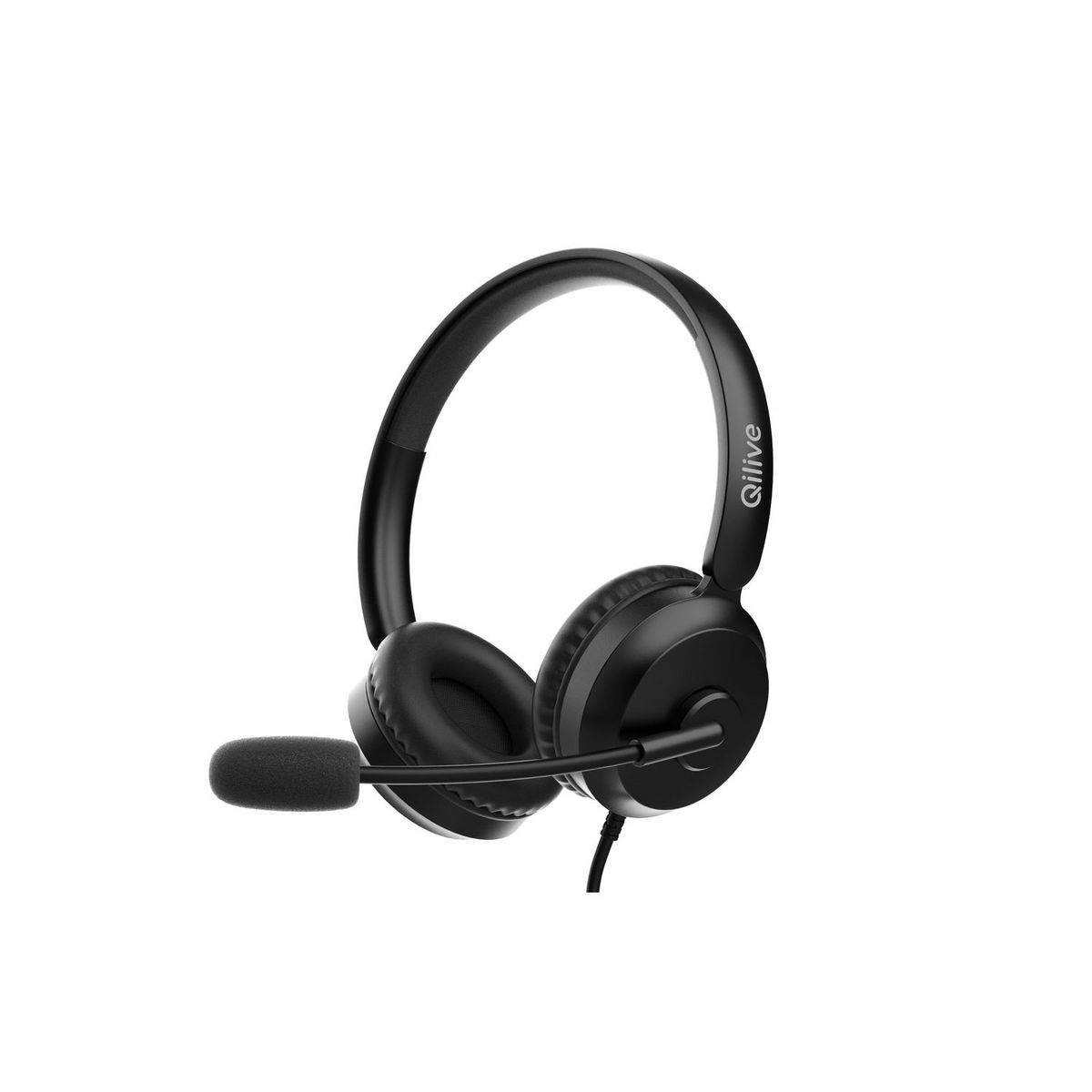 QILIVE Casque de bureau filaire Q3506 + Adaptateur USB C - Noir