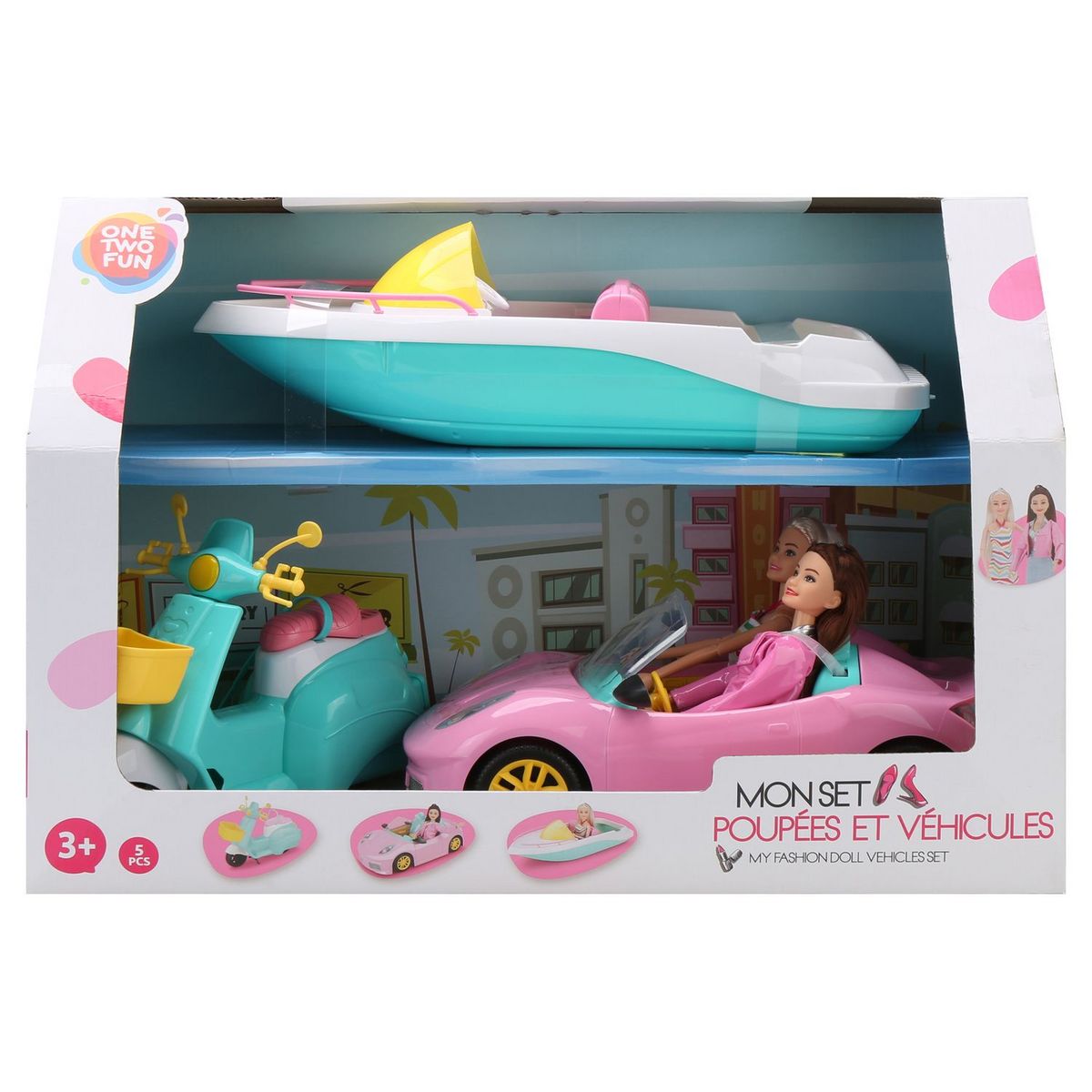 ONE TWO FUN Set poupées et véhicules
