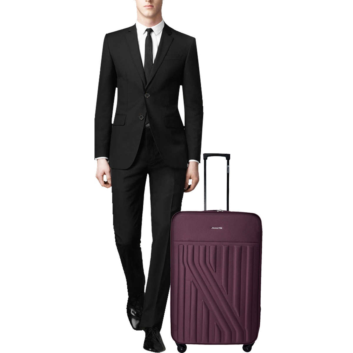 Voir la diapositive 5 : AIRPORT Grande Valise souple 70 cm 4 roues RAIL - rouge bordeaux
