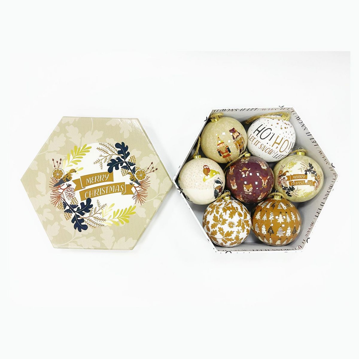 ACTUEL Lot de 7 boules de Noël en papier noir et blanc 7,5 cm