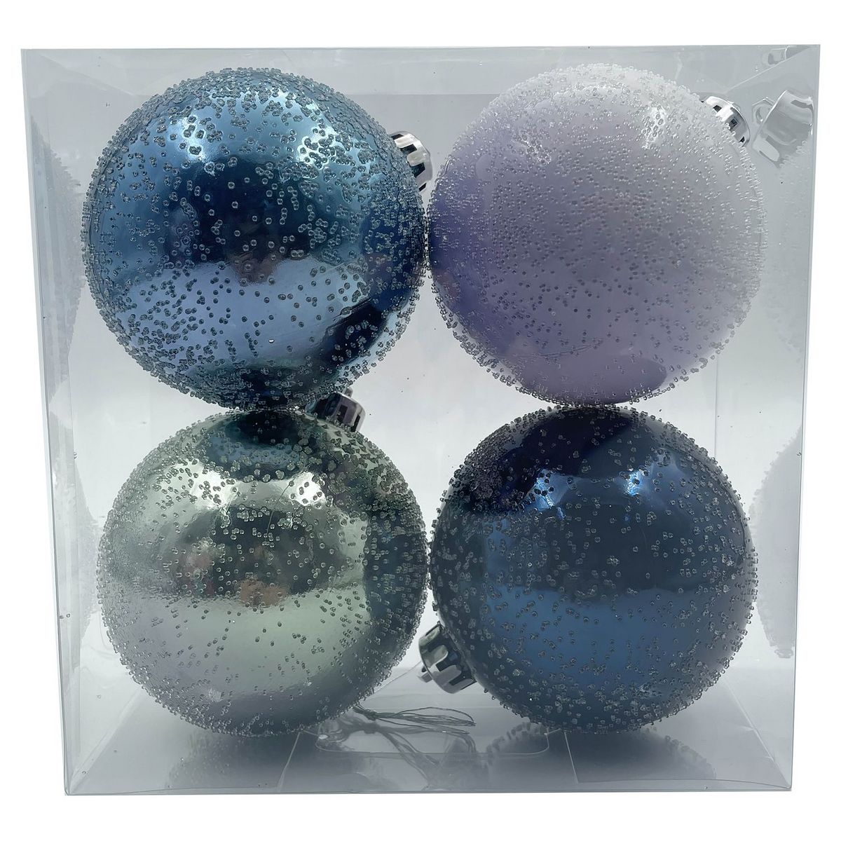 ACTUEL Lot de 4 boules de Noël en plastique bleu 8 cm