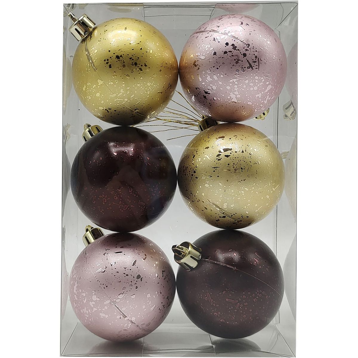 ACTUEL Lot de 6 boules de Noël en plastique métallique 6 cm