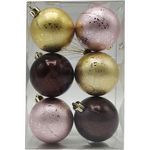 ACTUEL Lot de 6 boules de Noël en plastique métallique 6 cm