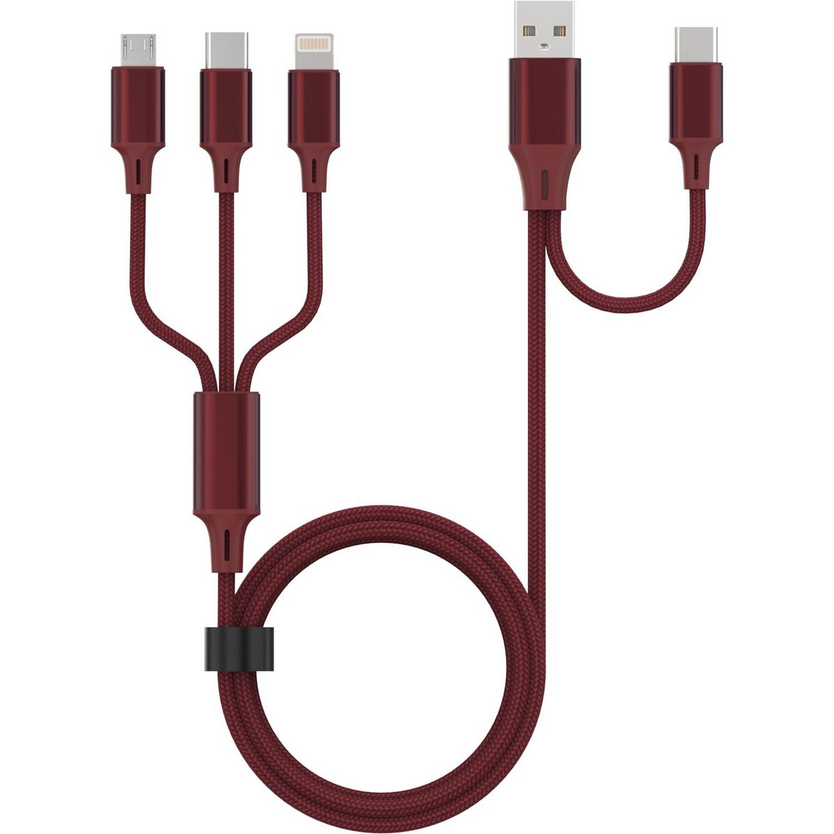 QILIVE Câble de charge Lightning/USB/USB C 1.2m - Rouge