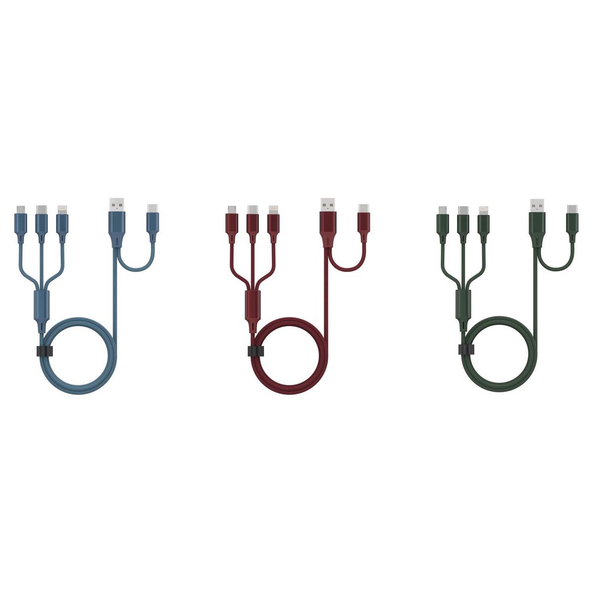 QILIVE Câble de charge Lightning/USB/USB C 1.2m - Rouge