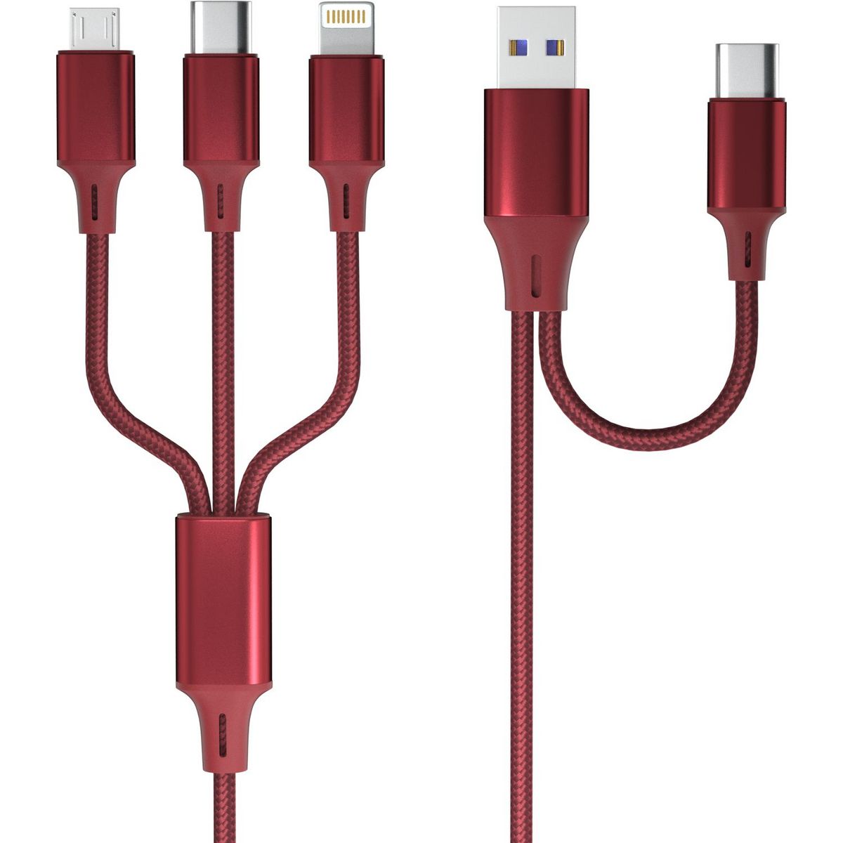 QILIVE Câble de charge Lightning/USB/USB C 1.2m - Rouge